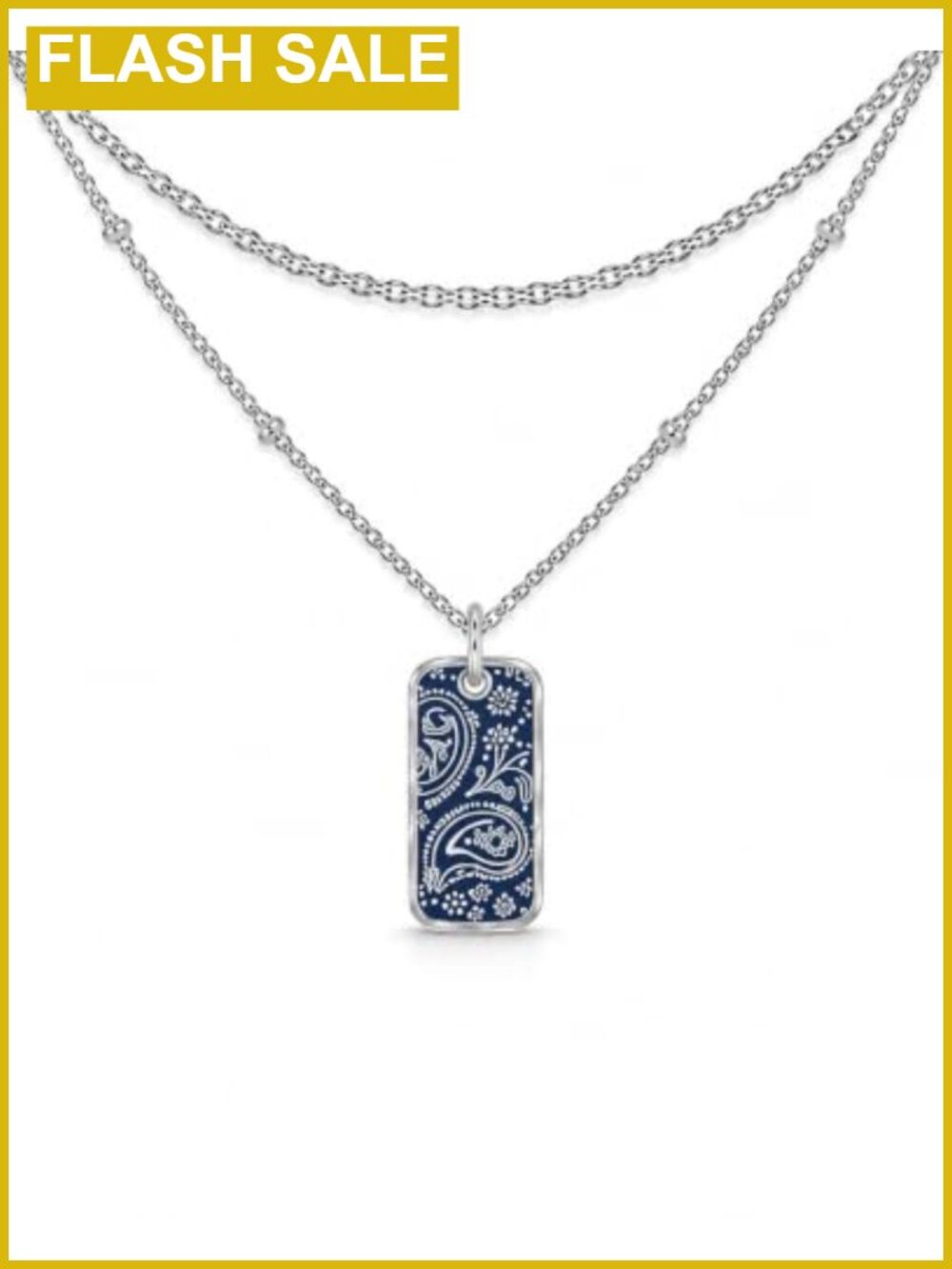 Silver Boho Layered Necklace Dainty Paisley Pendant Choker for Women